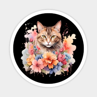 A cat decorated with beautiful watercolor flower Magnet